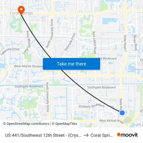 US 441/Southwest 12th Street - (Crystal Creek Plaza) to Coral Springs, FL map