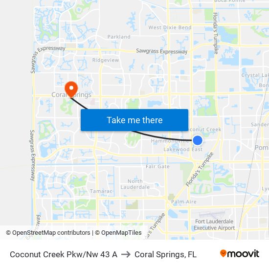 Coconut Creek Pkw/Nw 43 A to Coral Springs, FL map