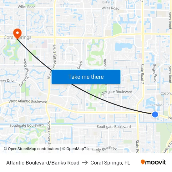 Atlantic Boulevard/Banks Road to Coral Springs, FL map