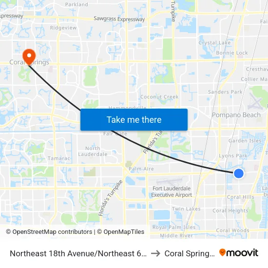 Northeast 18th Avenue/Northeast 60th Street to Coral Springs, FL map