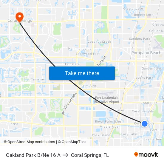Oakland Park B/Ne 16 A to Coral Springs, FL map
