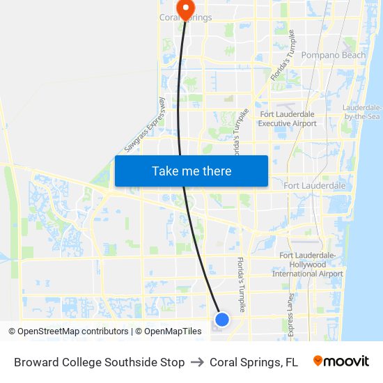 Broward College Southside Stop to Coral Springs, FL map