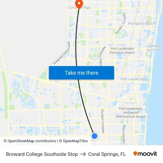 Broward College Southside Stop to Coral Springs, FL map