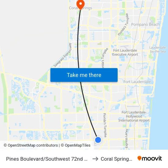 Pines Boulevard/Southwest 72nd Avenue to Coral Springs, FL map