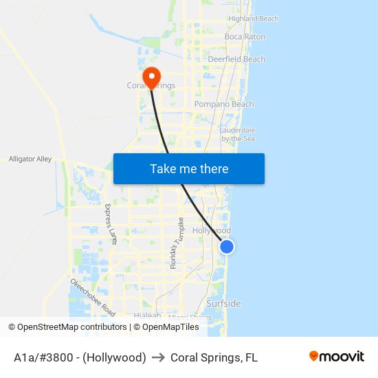 A1a/#3800 - (Hollywood) to Coral Springs, FL map
