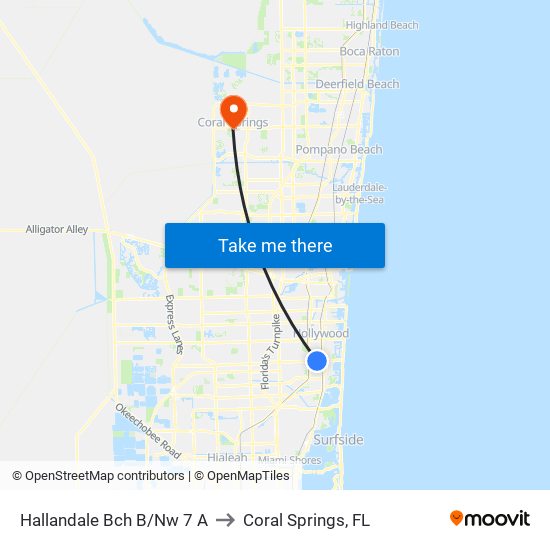 Hallandale Bch B/Nw 7 A to Coral Springs, FL map