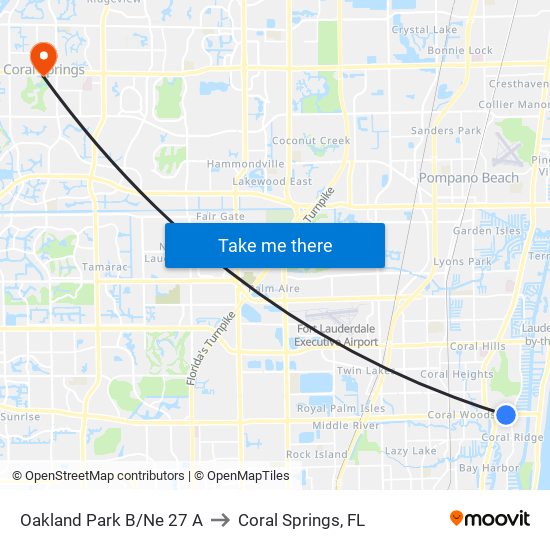 Oakland Park B/Ne 27 A to Coral Springs, FL map