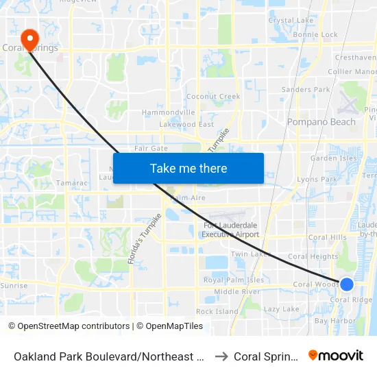 Oakland Park Boulevard/Northeast 27th Avenue to Coral Springs, FL map