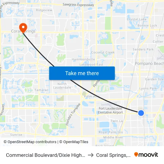 Commercial Boulevard/Dixie Highway to Coral Springs, FL map