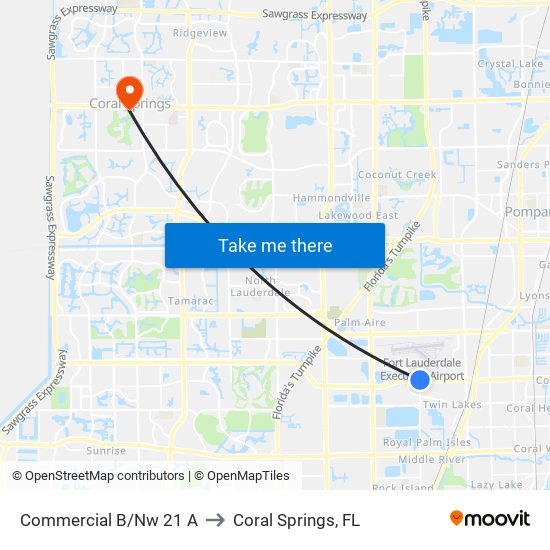 COMMERCIAL B/NW 21 A to Coral Springs, FL map