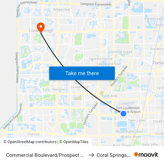 Commercial Boulevard/Prospect Road to Coral Springs, FL map
