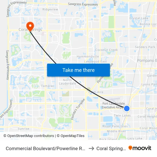 Commercial Boulevard/Powerline Road (East) to Coral Springs, FL map