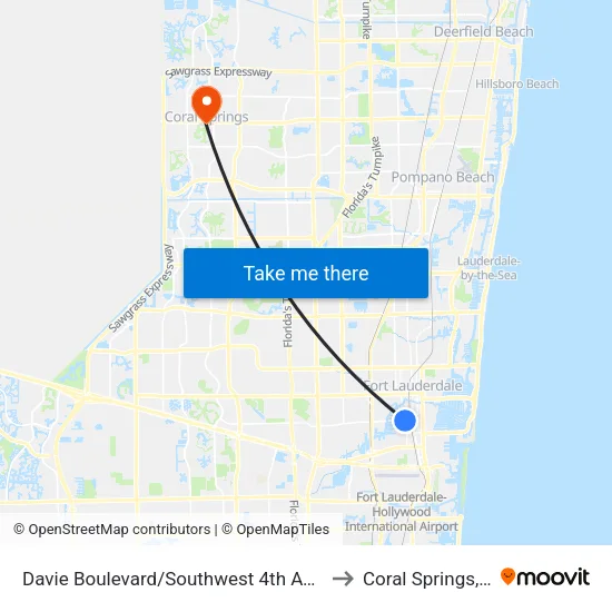 Davie Boulevard/Southwest 4th Avenue to Coral Springs, FL map