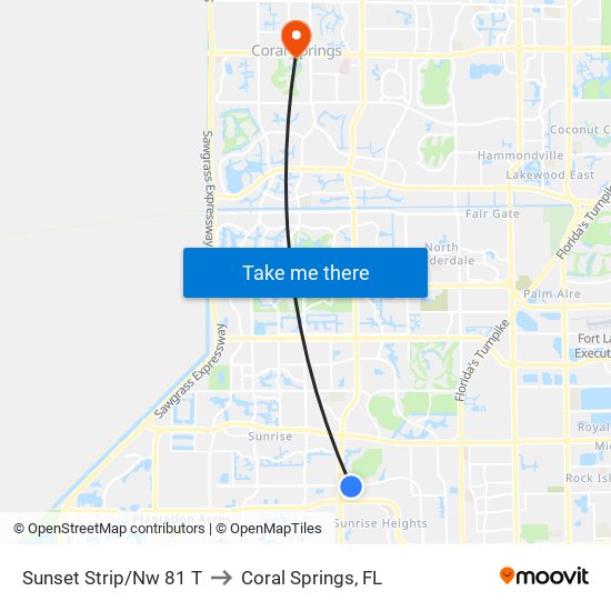 SUNSET STRIP/NW 81 T to Coral Springs, FL map