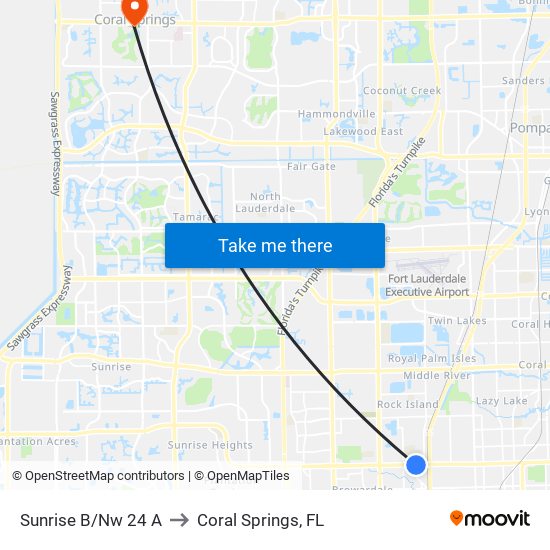 Sunrise B/Nw 24 A to Coral Springs, FL map