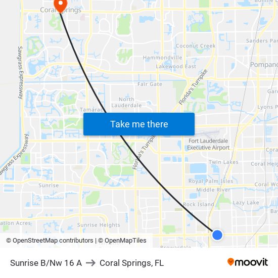 Sunrise B/Nw 16 A to Coral Springs, FL map