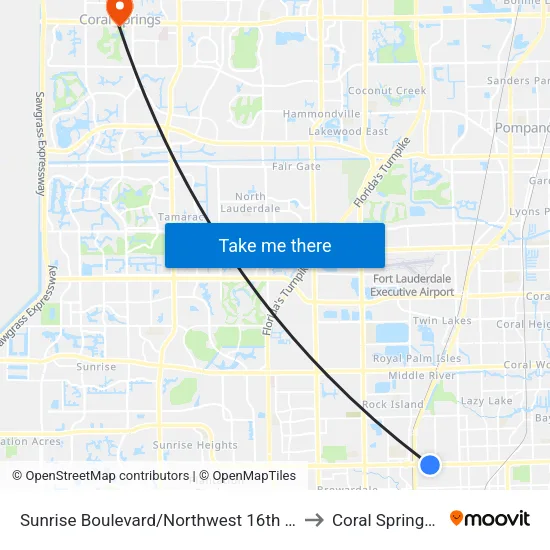 Sunrise Boulevard/Northwest 16th Avenue to Coral Springs, FL map