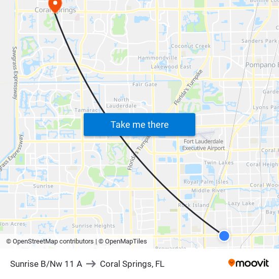 Sunrise B/Nw 11 A to Coral Springs, FL map