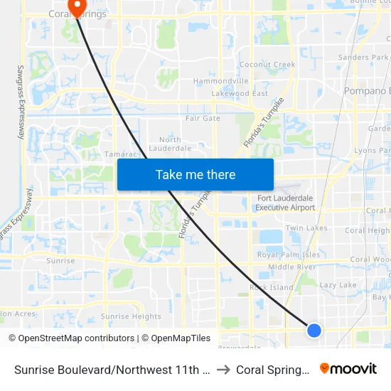 Sunrise Boulevard/Northwest 11th Avenue to Coral Springs, FL map