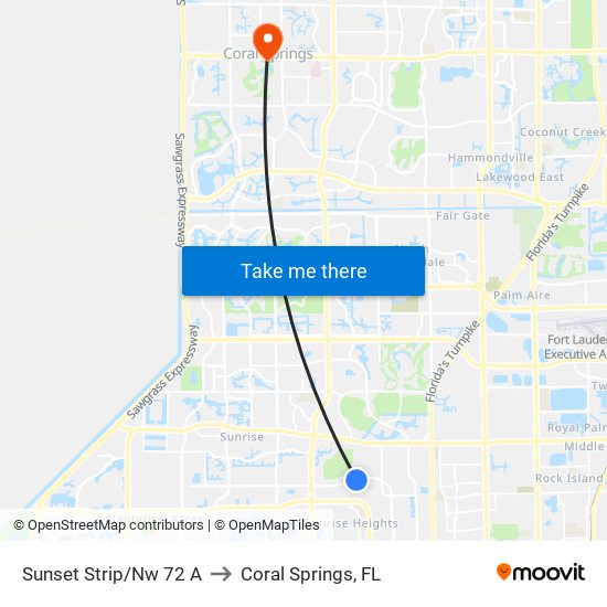 SUNSET STRIP/NW 72 A to Coral Springs, FL map