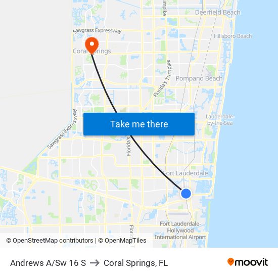 Andrews A/Sw 16 S to Coral Springs, FL map
