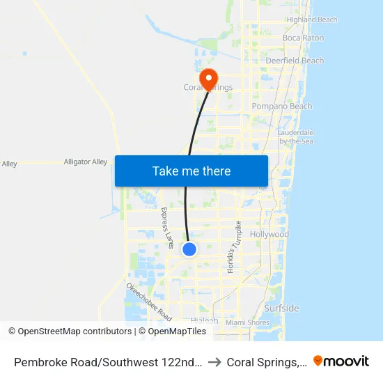 Pembroke Road/Southwest 122nd Way to Coral Springs, FL map