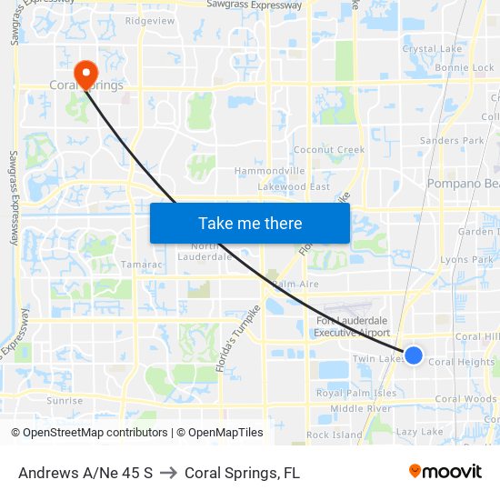 Andrews A/NE 45 S to Coral Springs, FL map