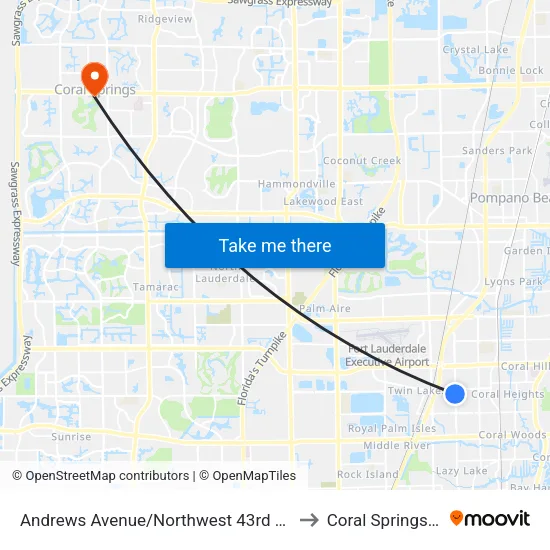 Andrews Avenue/Northwest 43rd Street to Coral Springs, FL map