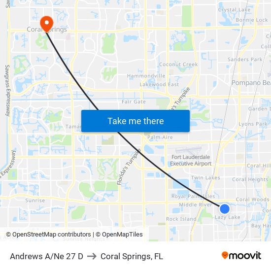 Andrews A/Ne 27 D to Coral Springs, FL map