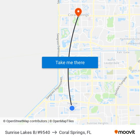Sunrise Lakes B/#9540 to Coral Springs, FL map