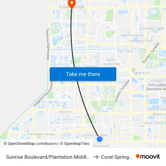 Sunrise Boulevard/Plantation Middle School to Coral Springs, FL map