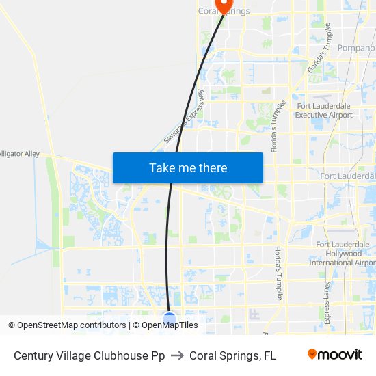 Century Village Clubhouse Pp to Coral Springs, FL map