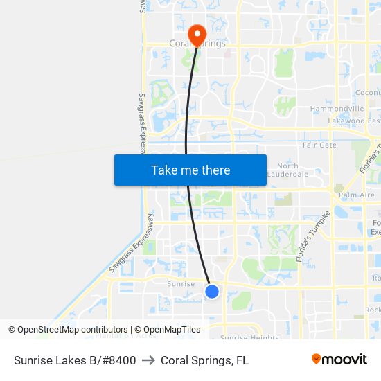 Sunrise Lakes B/#8400 to Coral Springs, FL map