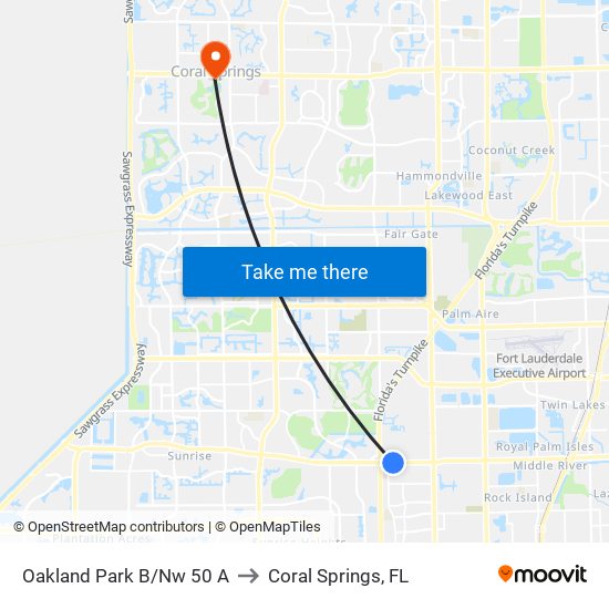 OAKLAND PARK B/NW 50 A to Coral Springs, FL map