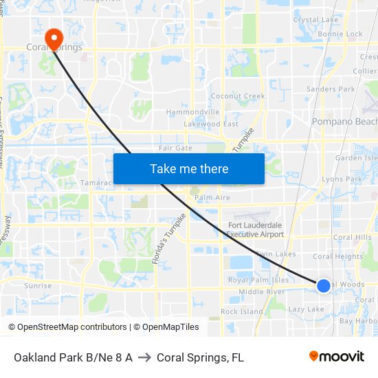 Oakland Park B/NE 8 A to Coral Springs, FL map