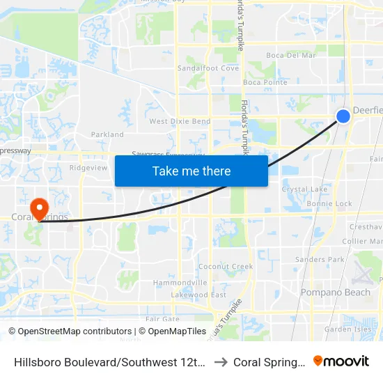Hillsboro Boulevard/Southwest 12th Avenue to Coral Springs, FL map