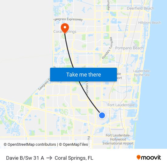 DAVIE B/SW 31 A to Coral Springs, FL map