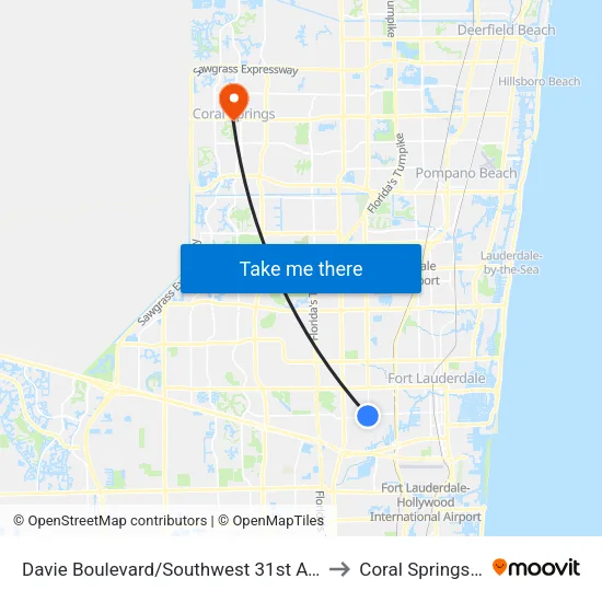 Davie Boulevard/Southwest 31st Avenue to Coral Springs, FL map