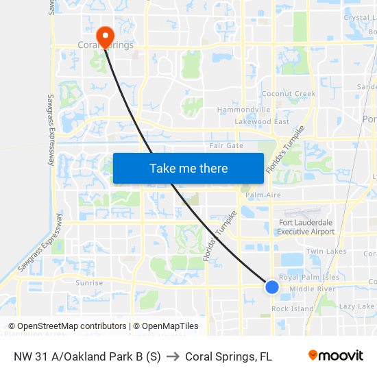 NW 31 A/Oakland Park B (S) to Coral Springs, FL map