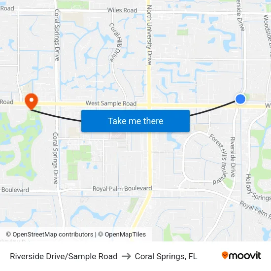 Riverside Drive/Sample Road to Coral Springs, FL map