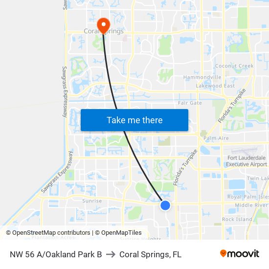 NW 56 A/Oakland Park B to Coral Springs, FL map