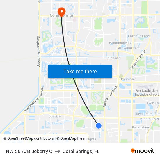 NW 56 A/Blueberry C to Coral Springs, FL map