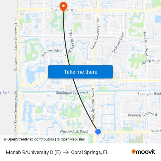 Mcnab R/University D (E) to Coral Springs, FL map