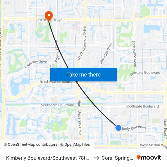 Kimberly Boulevard/Southwest 78th Avenue to Coral Springs, FL map