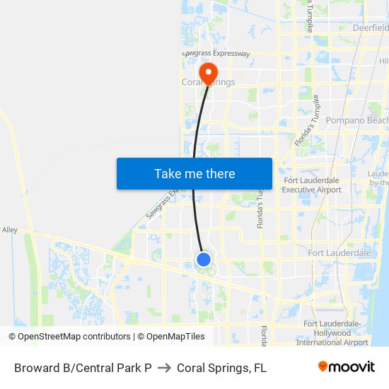 Broward B/Central Park P to Coral Springs, FL map
