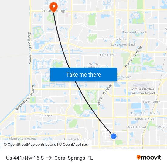 US 441/NW 16 S to Coral Springs, FL map