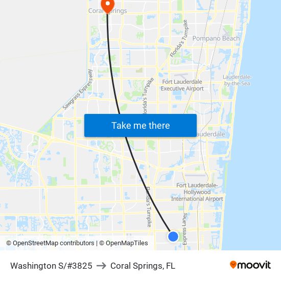 Washington S/#3825 to Coral Springs, FL map