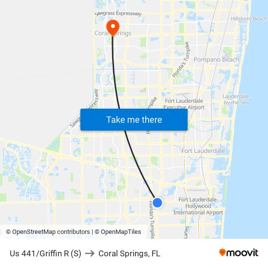 Us 441/Griffin R (S) to Coral Springs, FL map