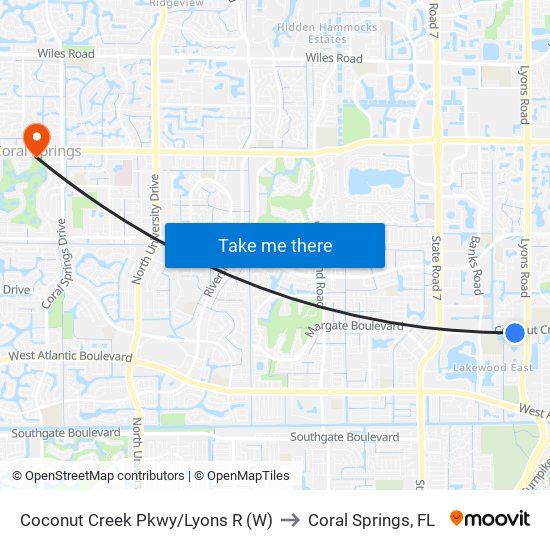 Coconut Creek Pkwy/Lyons R (W) to Coral Springs, FL map