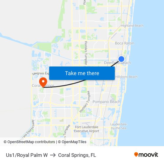 US1/ROYAL PALM W to Coral Springs, FL map